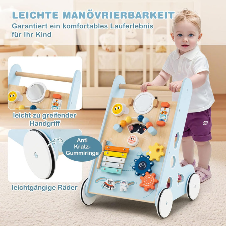COSTWAY Lauflernwagen Holz, Baby Lauflernhilfe zum Schieben und Ziehen, Montessori Laufspielzeug mit