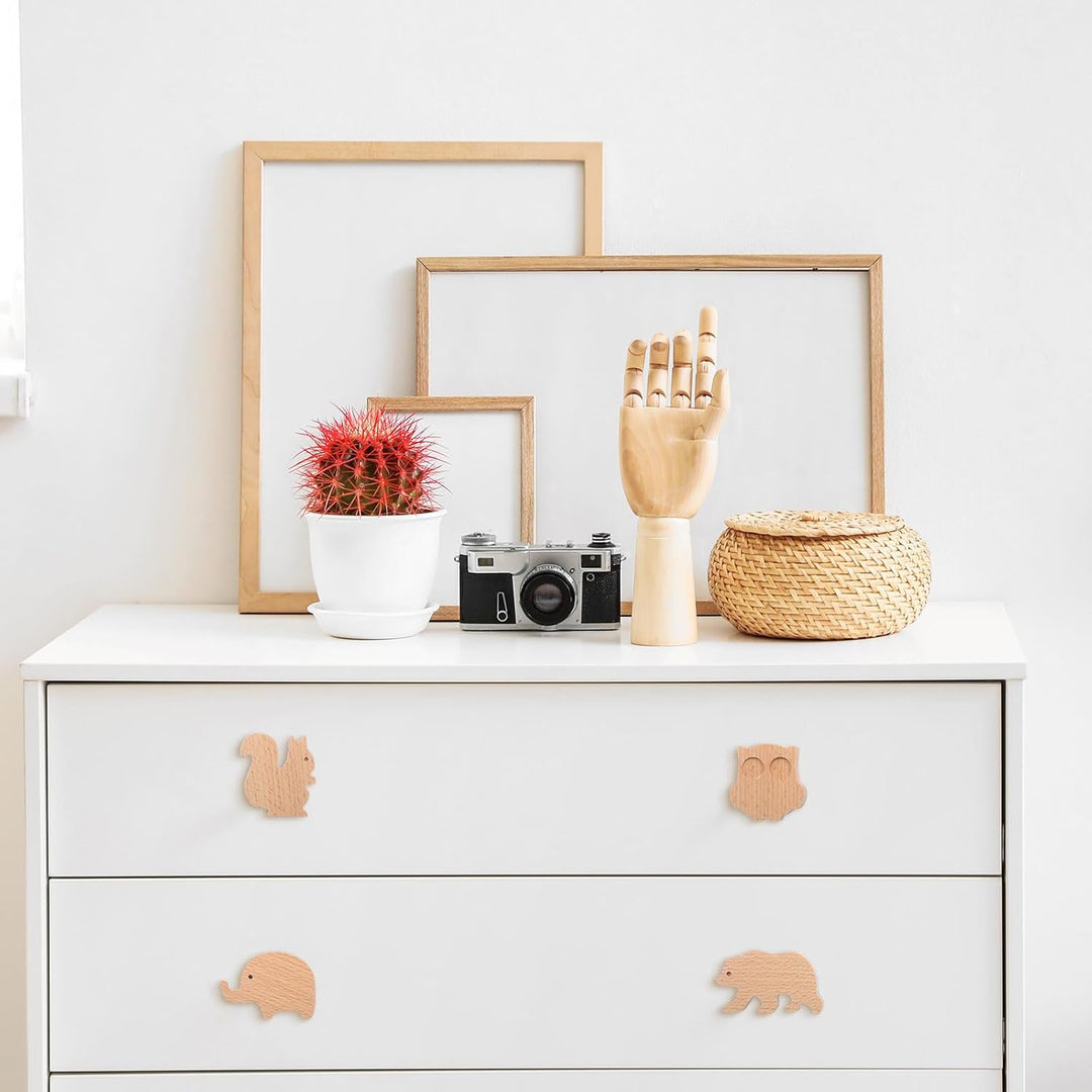 Qunclay Holzknäufe mit Tiermotiven, dekorative Holz-Kommodenknöpfe Schrauben, Kommode, Ziehen, Holz,