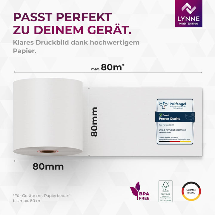 Thermorollen/Bonrollen/Kassenrollen 80mm x 80m x 12mm (80x80x12) für alle gängigen Thermopapier Kass