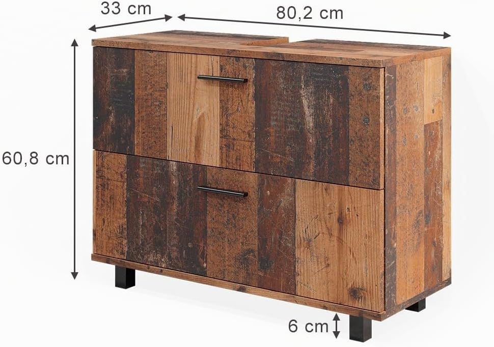 Vicco Waschbeckenunterschrank Ilias, Eiche rustikal, 80.2 x 60.8 cm mit 2 Schubladen