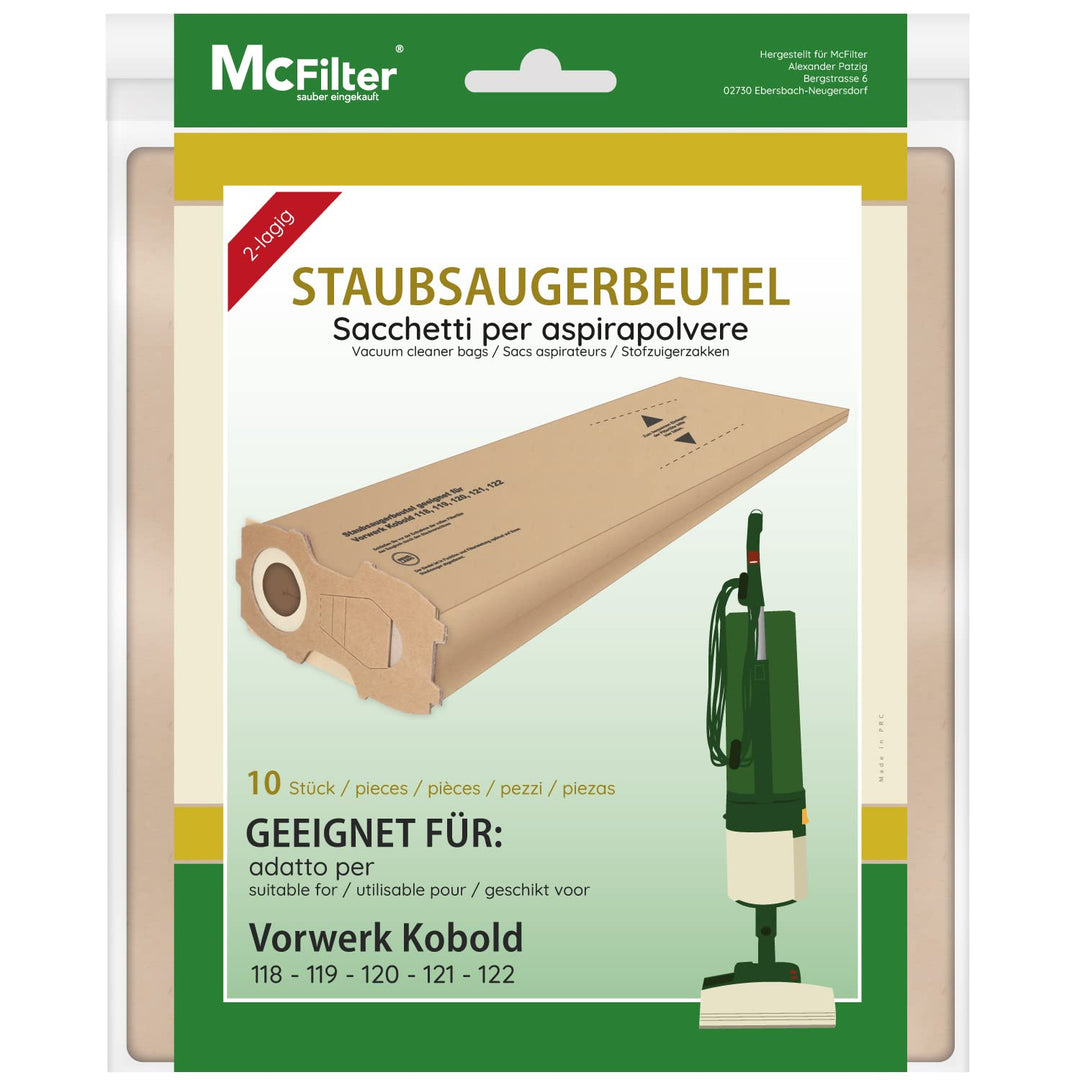 McFilter I 10 Staubsaugerbeutel geeignet für Vorwerk Kobold VK118 VK119 VK120 VK121 VK122 I Filterpa