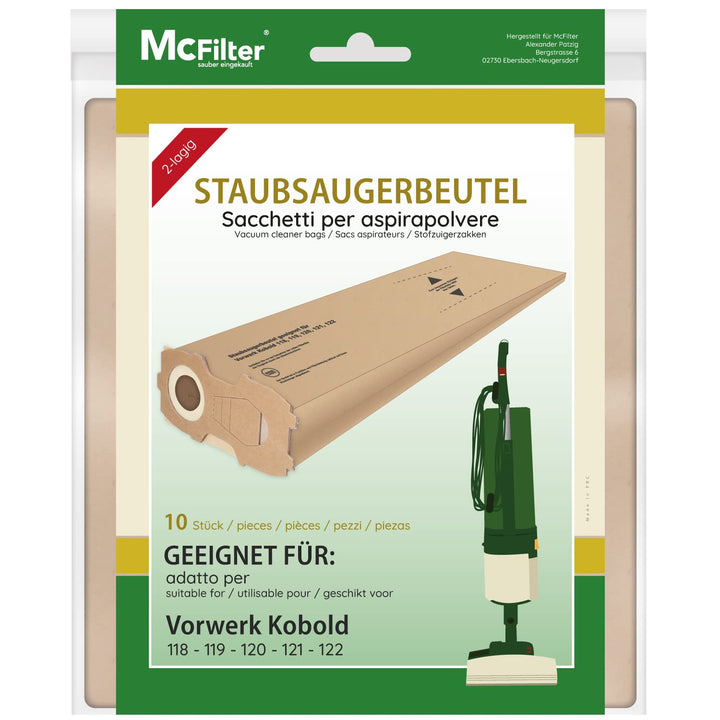 McFilter I 10 Staubsaugerbeutel geeignet für Vorwerk Kobold VK118 VK119 VK120 VK121 VK122 I Filterpa