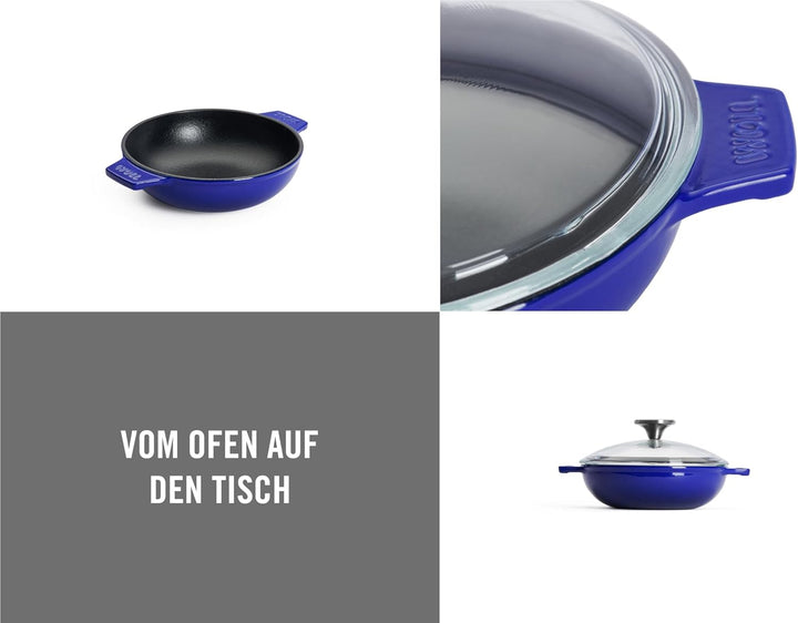 Woll Iron Servierpfanne mit Deckel und Silikongriffen - Induktiv -, Ø 18 cm, 5,5 cm hoch - Geeignet