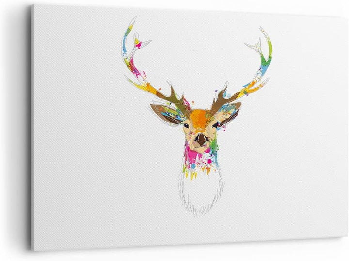 Bilder auf Leinwand 100x70cm Leinwandbild Deer fantasie Graffiti Grafik Gross Wanddeko Bild Schlafzi