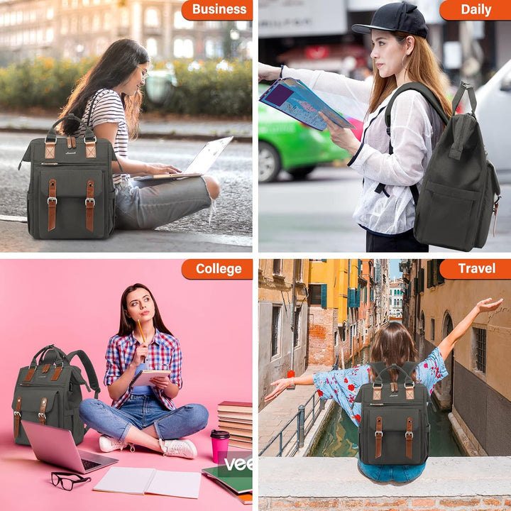 LOVEVOOK Rucksack Damen, 15,6 Zoll Schulrucksack Teenager Mädchen mit Datenkabel-Beutel & USB Ladean