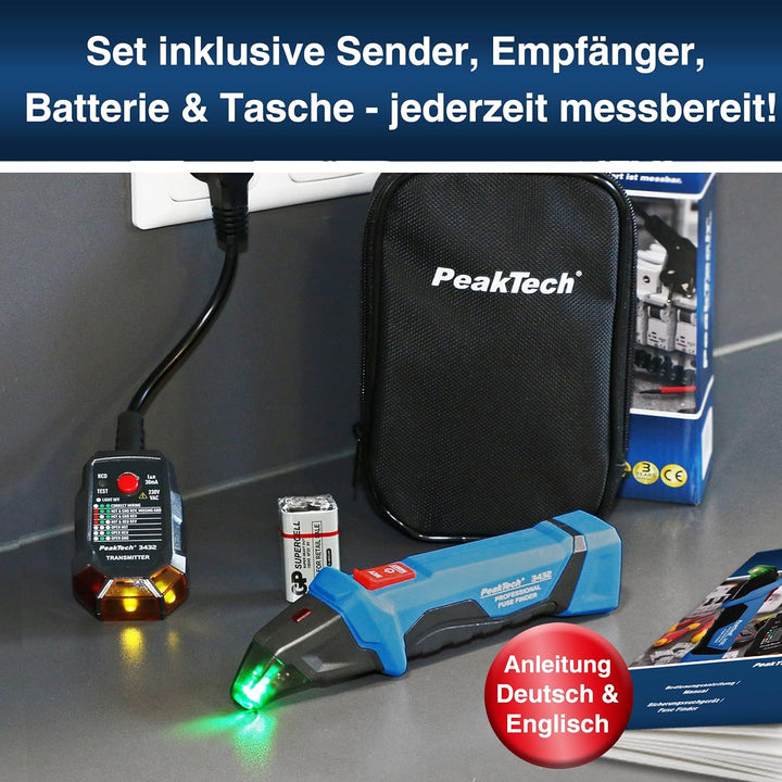 PeakTech 3432 Sicherungsfinder / Stromkreisfinder mit Steckdosentester für 230V Schuko, kontaktlose