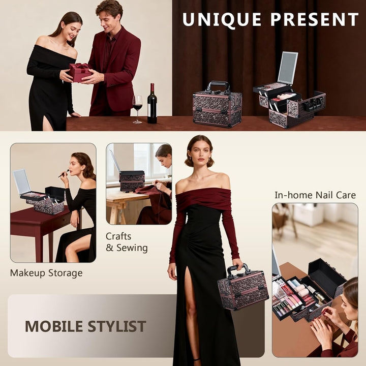 Kosmetikkoffer Schminkkoffer Leer Make up Koffer mit Spiegel Abschliessbare Beauty Case Nagelkoffer
