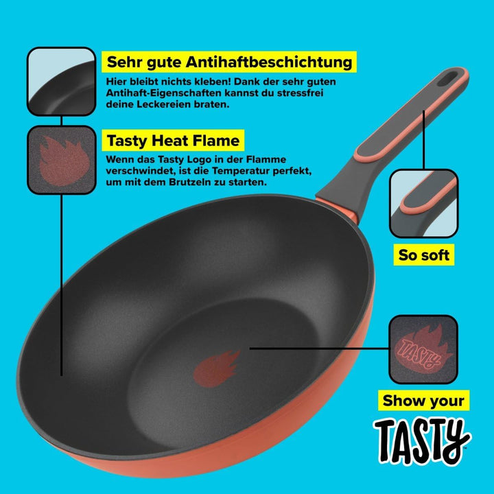 Tasty Antihaft-Wokpfanne 28 cm, induktionsgeeigneter Wok mit Tasty Heat Flame 28 cm Wokpfanne, 28 cm