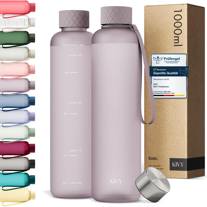 KIVY Trinkflasche Tritan 1l - Kohlensäure geeignet & Auslaufsicher - Für Sport, Schule & Büro- Trink