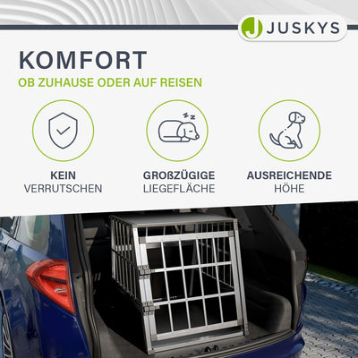 Juskys Alu Hundetransportbox L - 91x65x69 cm - Auto Hundebox robust & pflegeleicht - Gittertür versc
