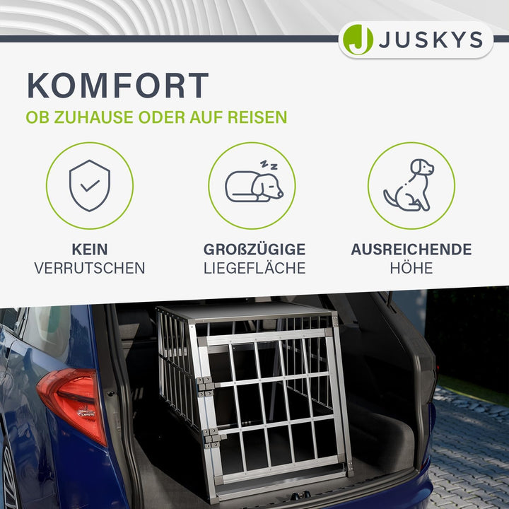 Juskys Alu Hundetransportbox L - 91x65x69 cm - Auto Hundebox robust & pflegeleicht - Gittertür versc