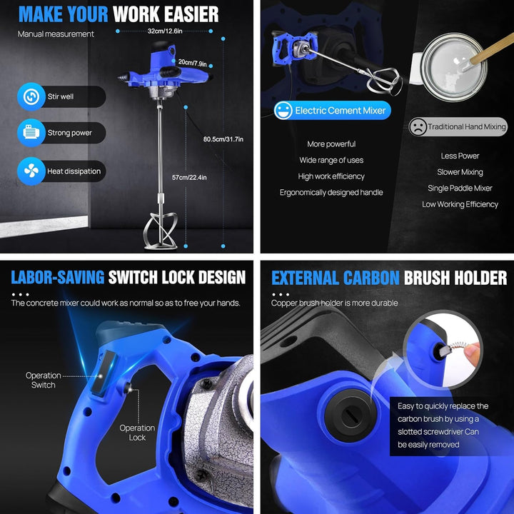 Farb- / Mörtelrührer 2600 W Rührwerk, 0-1500 1/min Drehzahl, M14 Rühreraufn., 6-stufige stufenlose G