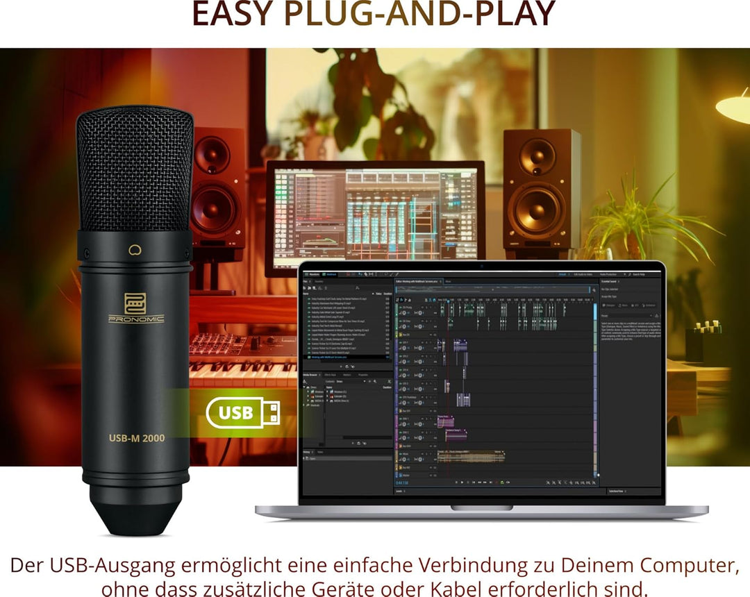 Pronomic USB-M 2000 BK Podcast Kondensatormikrofon - Ideal für Instrumente, Gesang und Sprache - 14