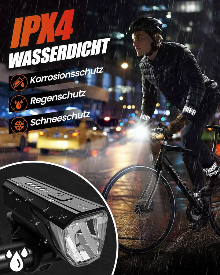 LED Fahrradlicht Set, Aufladbar, Wasserdicht Fahrradbeleuchtung Schwarz, Schwarz