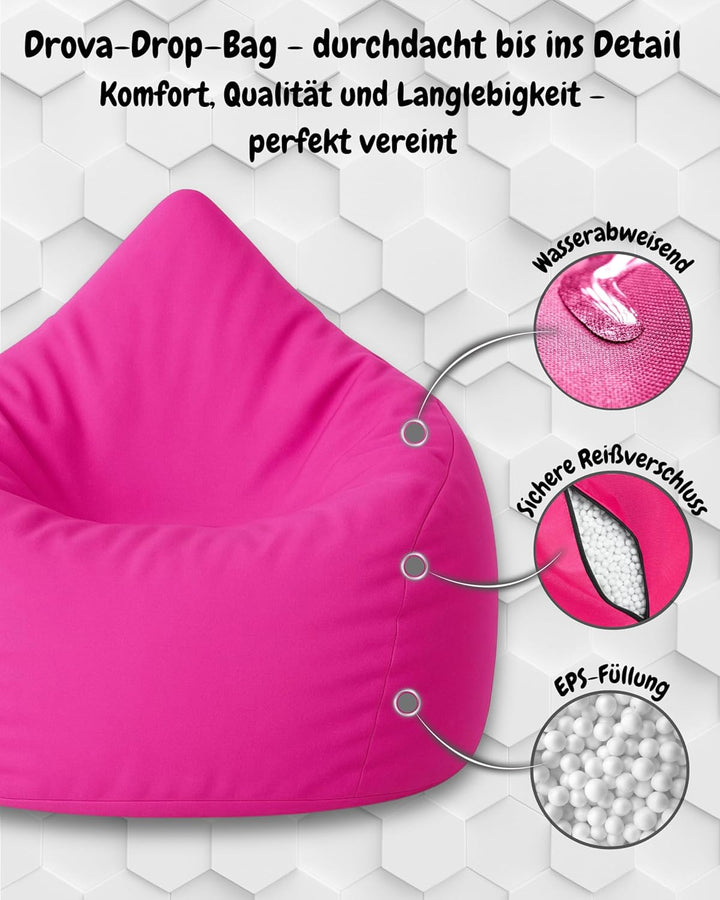 PATCH HOME Patchhome Sitzsack Tropfenform mit Reissverschluss Nachfüllbar - für In &amp; Outdoor - mit S
