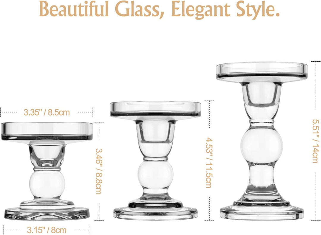 Lewondr Glas Kerzenhalter, 3 Stücke Kristallklar Kerzenständer in Unterschiedlicher Grösse, Elegant