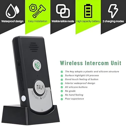 Drahtlose Intercom-Türklingeln, 1000 M Entfernung, Wiederaufladbar, 2-Wege-Sprach-Intercom-Türklinge