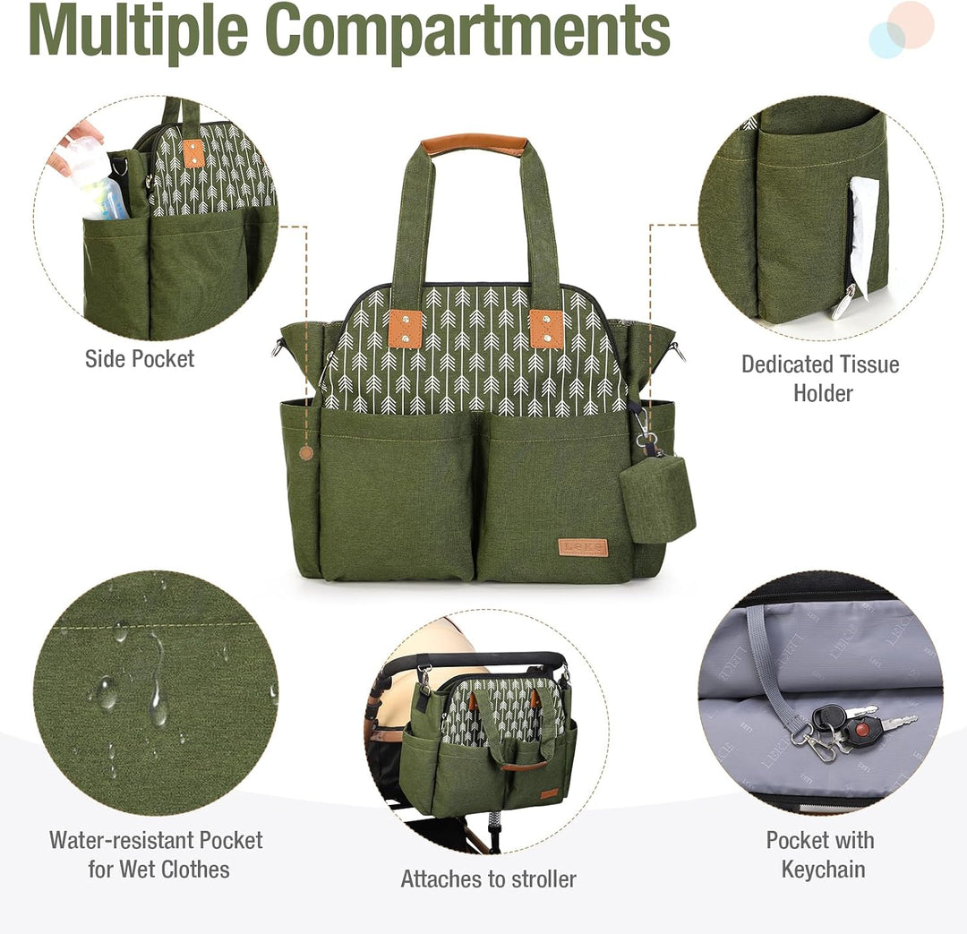 Lekebaby Baby Wickeltasche Bote gross mit Wickelunterlage für Reise, Grün, Grün