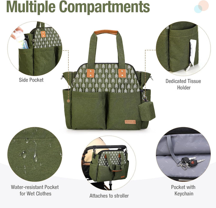 Lekebaby Baby Wickeltasche Bote gross mit Wickelunterlage für Reise, Grün, Grün
