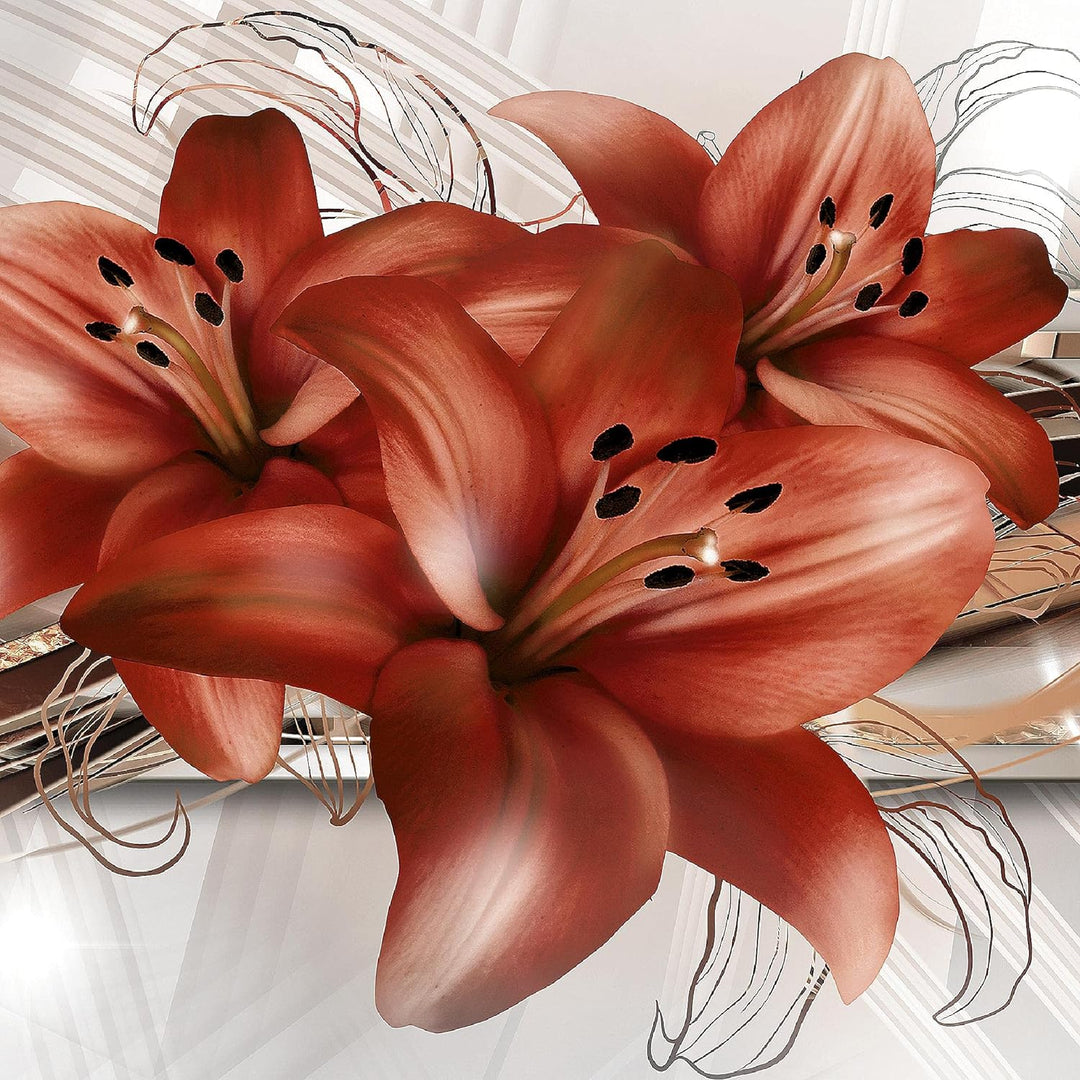 Runa Art Bild Modern Blumen Lilien - Made in Germany - Wandbilder Abstrakt Beige Braun 4 Teilig 0087