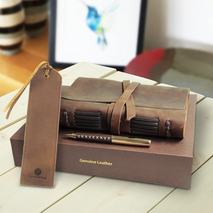 Leder Tagebuch Notizbuch Journal Geschenk Set mit Antik Leder Lesezeichen + Stift, handgefertigt Sch