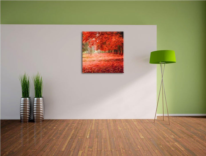 Pixxprint Bunt gefärbter Park im Herbst, Format: 70x70 auf Leinwand, 70x70