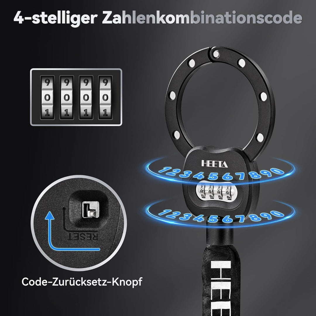 HEETA E Scooter Schloss Zahlenschloss mit Tasche, 8mm Fahrradschloss Hohe Sicherheit, e Roller Schlo