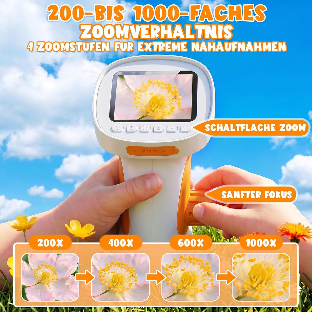 Mikroskop für Kinder 1000X mit Bildschirm, Foto, Videofunktion | Tragbares Digitales Mikroskop Kinde
