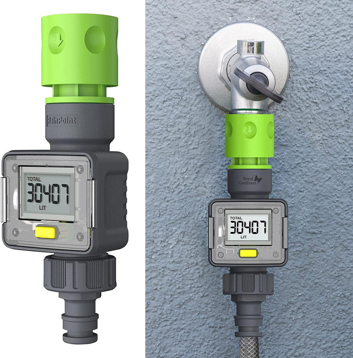 Royal Gardineer Wasseruhr: Digitaler Wasserzähler für den Gartenschlauch, mit 4 Zähleranzeigen (Durc
