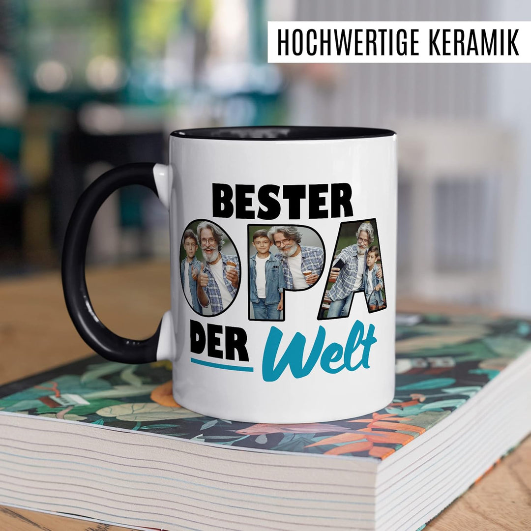 Opa Tasse personalisierbar mit Bild, Bester Opa der Welt, Geschenk personalisiert Grossvater Spruch