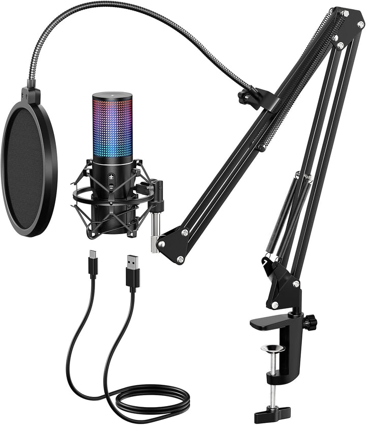 RGB USB Gaming Mikrofon PC, TONOR Podcast Microphone standmikrofon Nierencharakteristik Metall Gehäu
