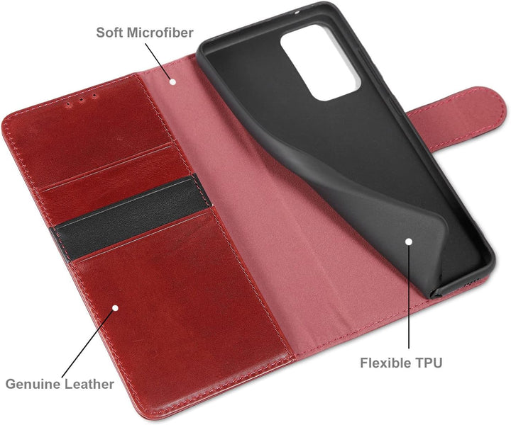 LENSUN Echtleder Hülle für Samsung Galaxy A52, A52s 5G Handyhülle [Echtes Leder] [Magnet] Flip Leder