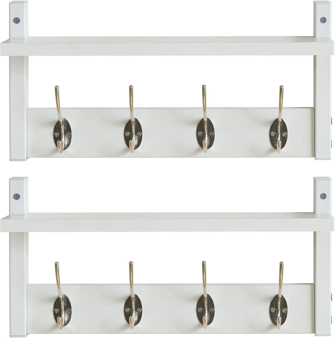 YMYNY Wandgarderoben mit Ablage, 2er Set Wandregal in einem Paket, Garderobenhaken mit 8 Doppelhaken