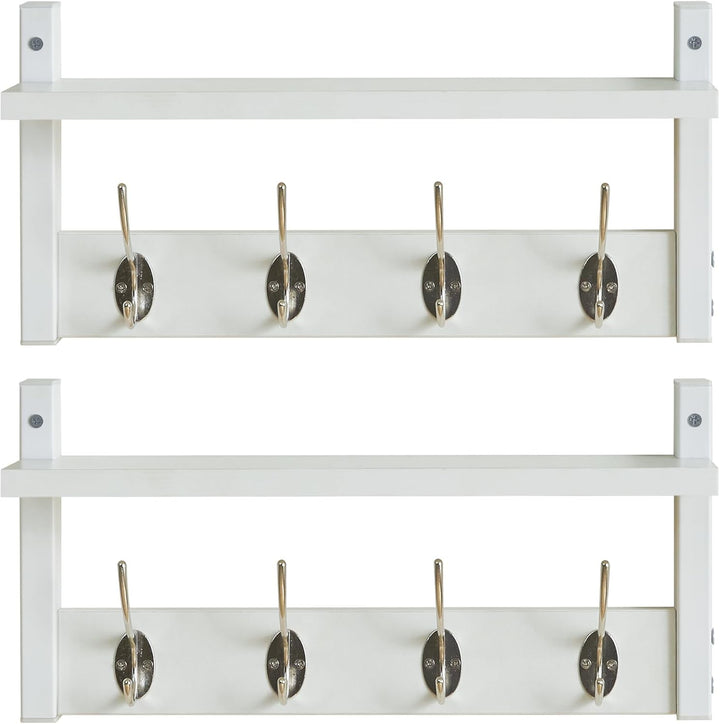 YMYNY Wandgarderoben mit Ablage, 2er Set Wandregal in einem Paket, Garderobenhaken mit 8 Doppelhaken