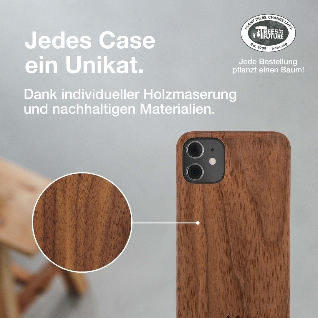 Woodcessories - Handyhülle kompatibel mit iPhone 12 Mini Hülle Holz, Echtholz - EcoSlim Case (Walnus