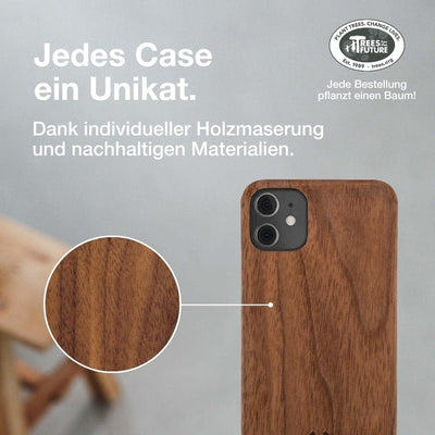 Woodcessories - Handyhülle kompatibel mit iPhone 12 Mini Hülle Holz, Echtholz - EcoSlim Case (Walnus