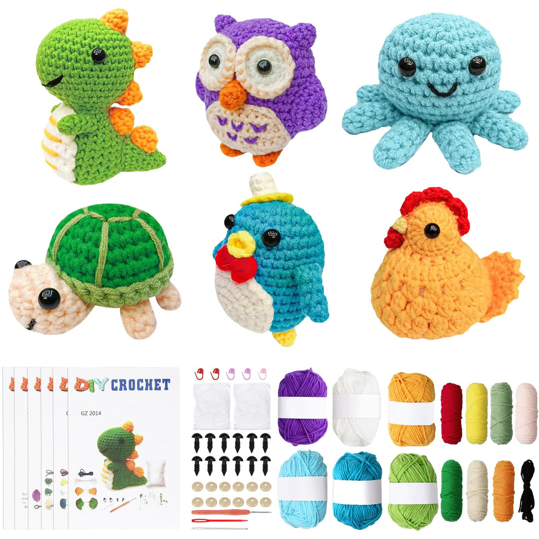 UXORSN Tiere Häkelset für Anfänger 6 Stück Tierfreunde Häkel Set für Erwachsene Häckeln Stricken DIY