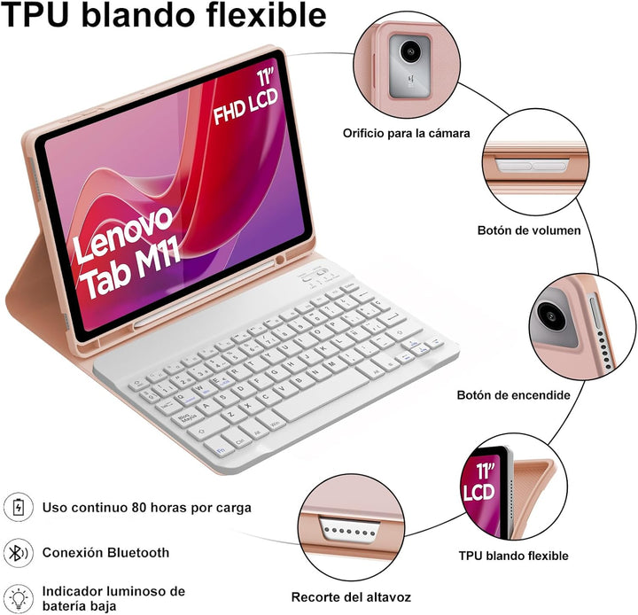 WINCHKING Tastatur für Lenovo Tab M11, 27,9 cm (11 Zoll), Hülle mit spanischer Tastatur, Bluetooth,