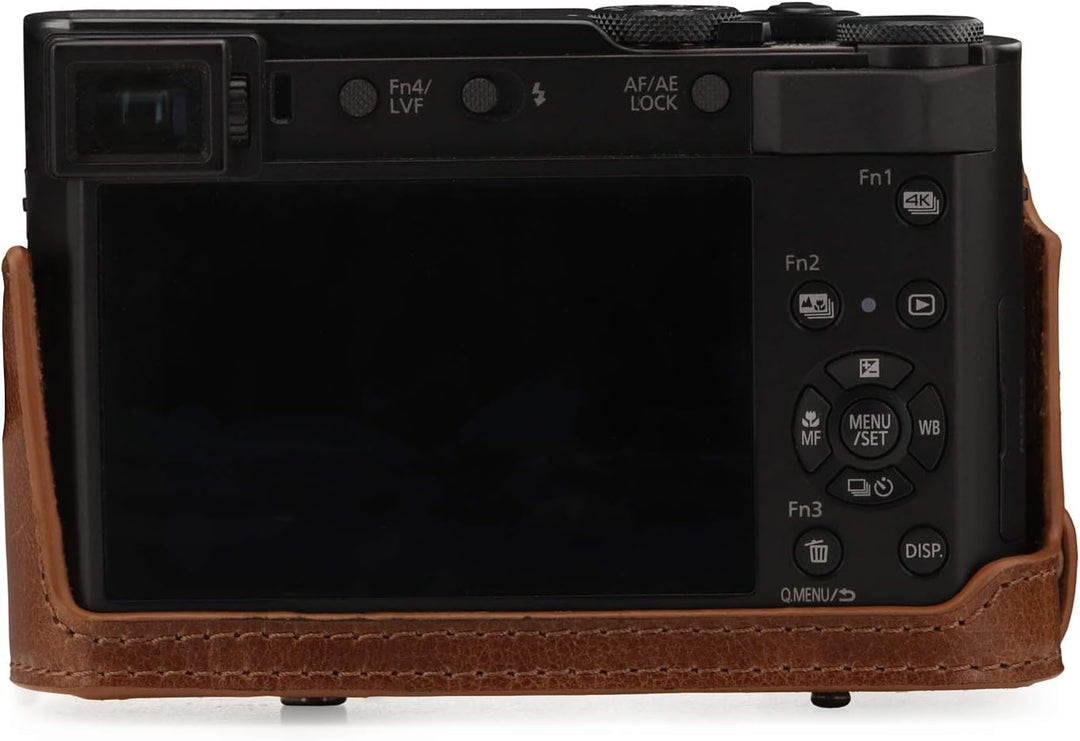 MegaGear Panasonic Lumix DC-TZ100, TZ200 Ever Ready Echtleder Kamera-Case mit Trageriemen - Braun MG