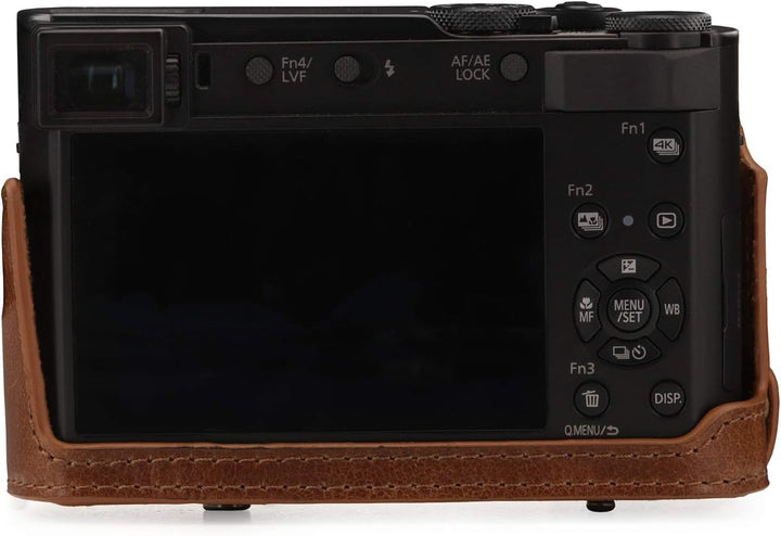 MegaGear Panasonic Lumix DC-TZ100, TZ200 Ever Ready Echtleder Kamera-Case mit Trageriemen - Braun MG