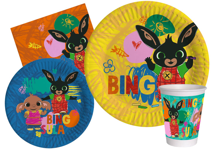 Ciao - Partygeschirr Party-Set Bing Sketch für 8 Personen (44 pcs: 8 Pappteller Ø23cm, 8 Pappteller
