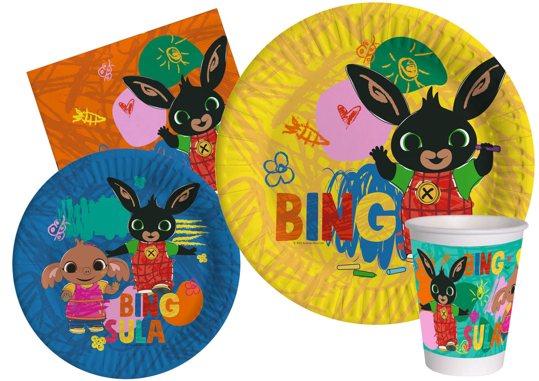 Ciao - Partygeschirr Party-Set Bing Sketch für 24 Personen (112 pcs: 24 Pappteller Ø23cm, 24 Papptel