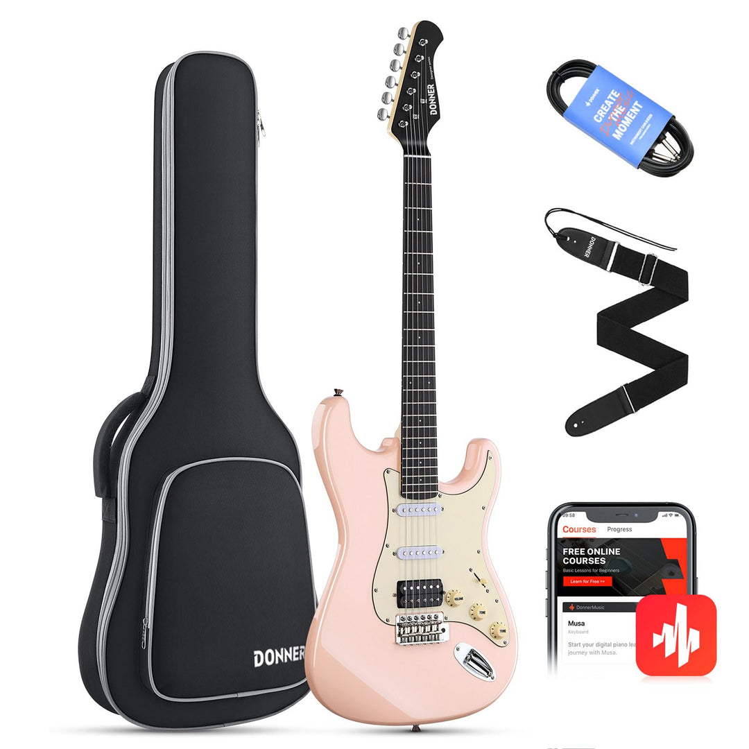 Donner E-Gitarren Set Full Size, HSS Spule Geteilte Pickups, 39 Zoll Solid Body ST Gitarre Anfänger