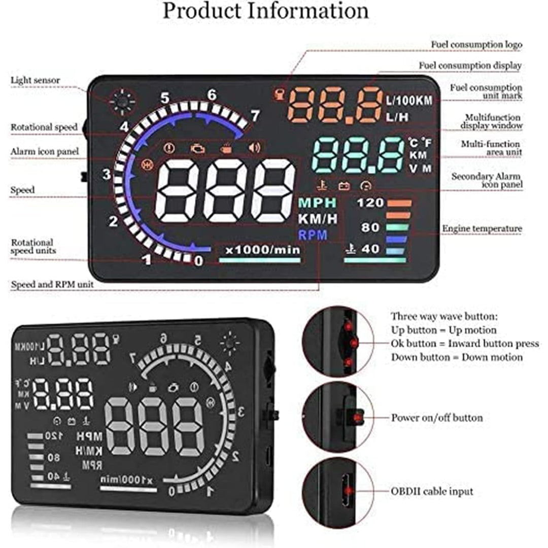 Geloo Auto HUD Head Up Display A8 5,5 Zoll OBD2 Digital HUD Geschwindigkeitsmesser über Geschwindigk