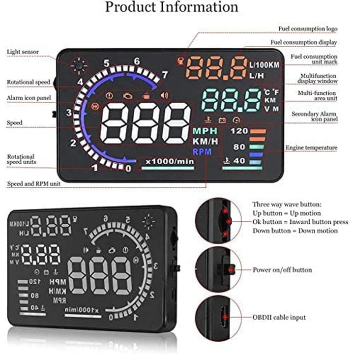 Geloo Auto HUD Head Up Display A8 5,5 Zoll OBD2 Digital HUD Geschwindigkeitsmesser über Geschwindigk