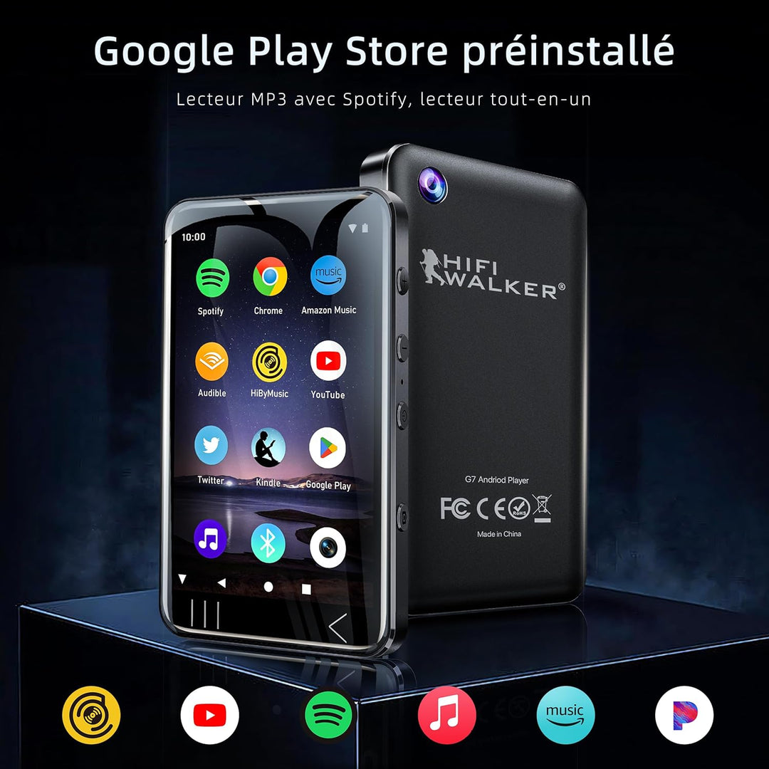 HIFI WALKER G7 MP3-Player mit Bluetooth & WLAN, Android 13, 144 GB Speicher, 3 GB RAM, 4-Zoll HD-Tou