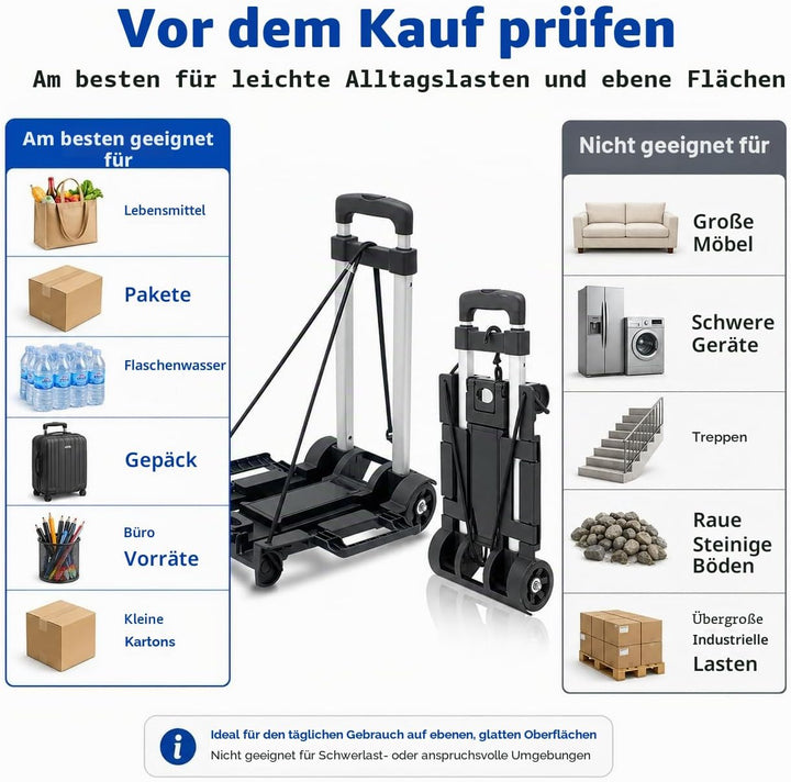 Transportwagen klappbar,Sackkarre Klappbar/Alu-Sackkarre/Trolly Dolly Faltbarer Trolley Handkarre Ge