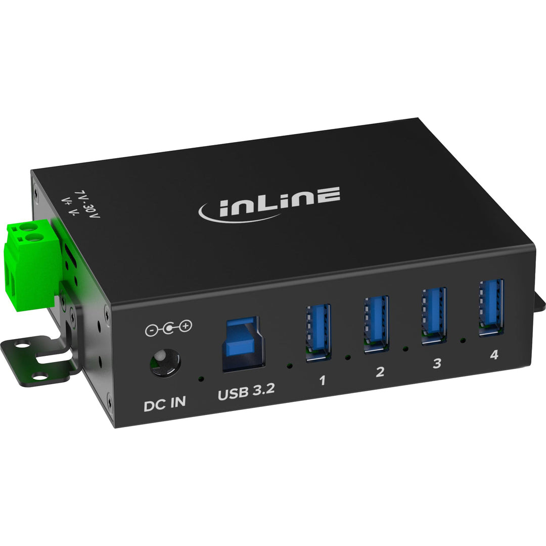 Inline USB 3.2 Gen.1 Industrie-Hub mit 4 Ports, Aluminiumgehäuse, DIN-Schienen-Montage, aktiver USB-