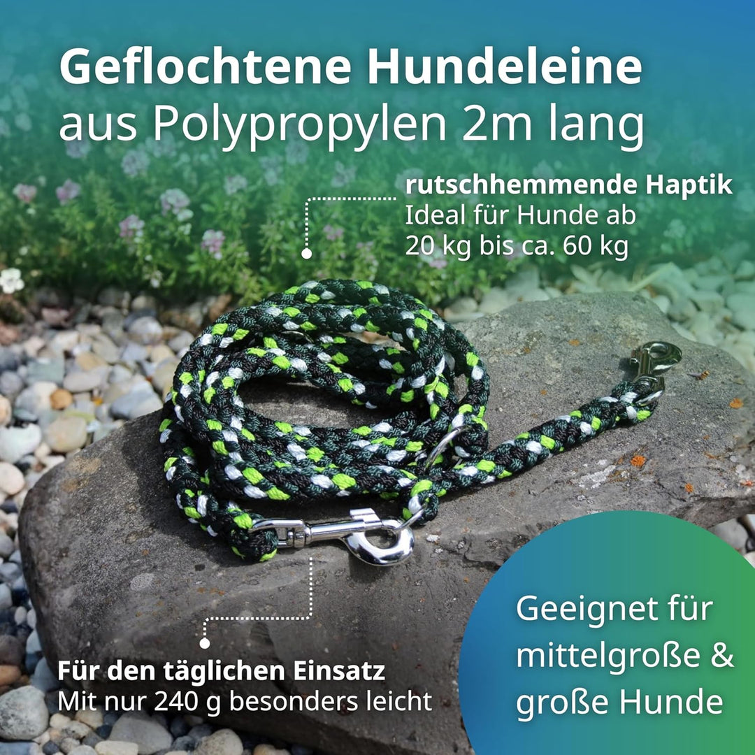 Geflochtene Hundeleine für grössere und grosse Hunde bis 60 kg | 2m lang | 3-Fach verstellbare Führl