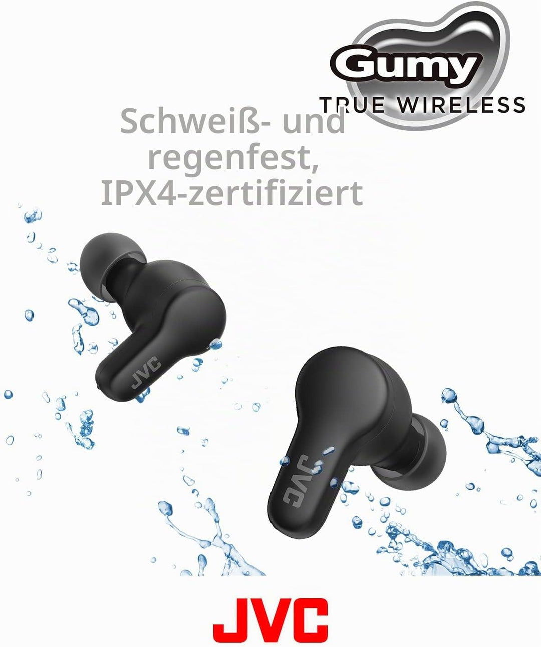 JVC HA-Z77T-B Gumy True Wireless Kopfhörer mit weichen Elastomer Ohrstöpseln, 3 Sound-Modi, Bluetoot